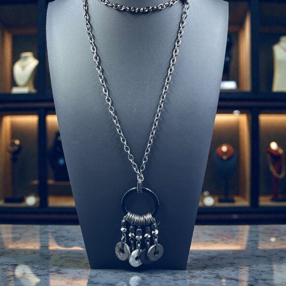 Premier Designs Statement Necklace Chunky Silver Goth Artsy Industrial Boho Punk - Picture 1 of 8